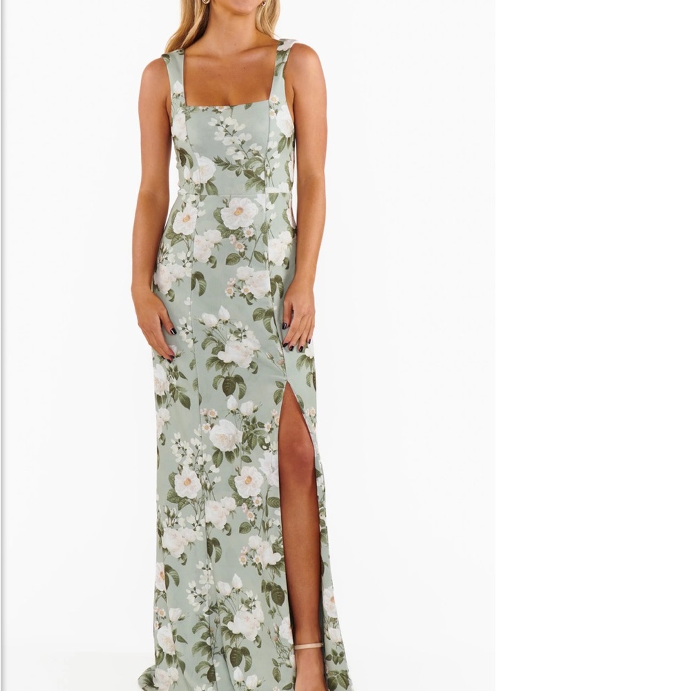 Show Me Your MuMu Sage Green Floral Maxi Dress with Side Slit